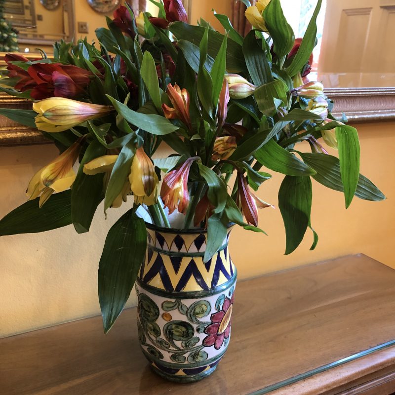 alstroemerias in a vintage vase